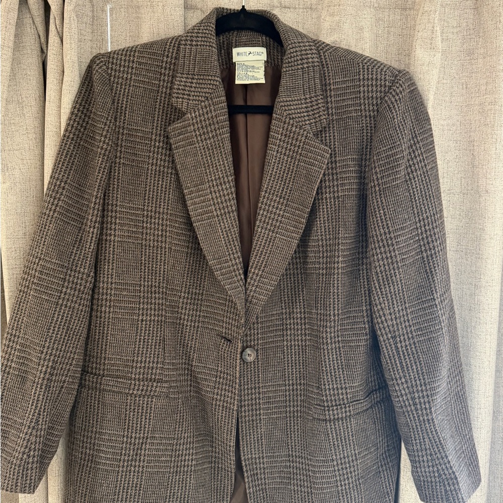 White Stag wool blend Brown Glen Plaid Blazer - Single-Button Sport Coat